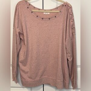 Maurices Dusty Mauve Grommet Neck Lace-Up Long Sleeve Knit Top XL